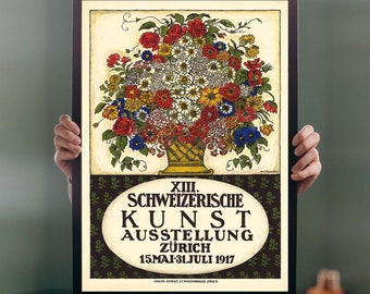 Kunsttentoonstelling Zürich 1917 POSTER PRINT A5-A1 Wall Art Vintage antieke bloemen retro decor