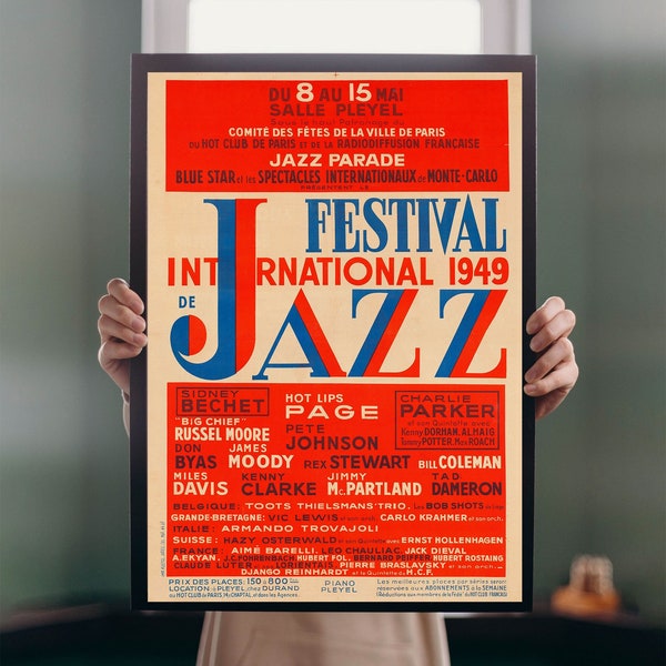 Jazz Festival Paris 1949 POSTER PRINT A5-A1 Concert Music Band Vintage 40s Club Bar Wall Art Decor