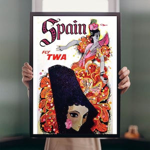 Spain POSTER PRINT Travel Advert A5-A1 50s TWA Wall Art Holiday Flamenco Mediterranean Decor