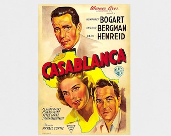 Casablanca 1942 Movie POSTER PRINT A5- A2 Humphrey Bogart Hollywood Classic Film Wall Art Decor