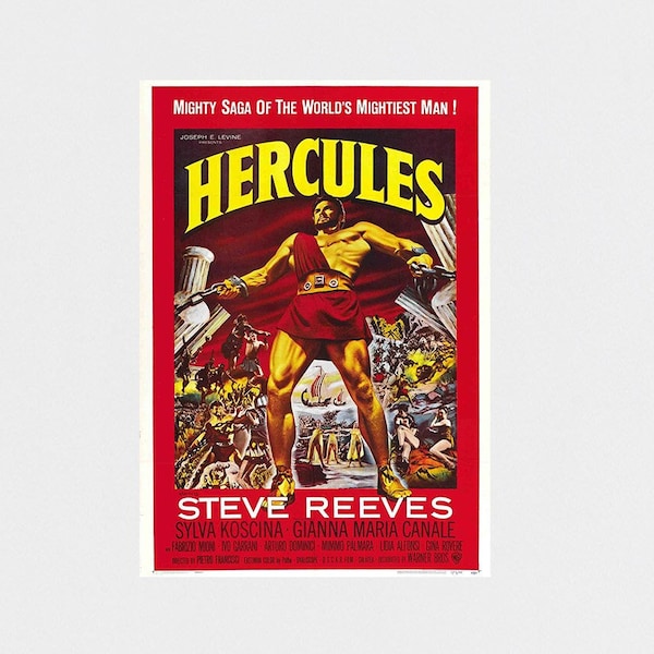 Hercules 1958 Movie POSTER PRINT A5-A1 50s Steve Reeves Hollywood Cinema Film Wall Art Decor