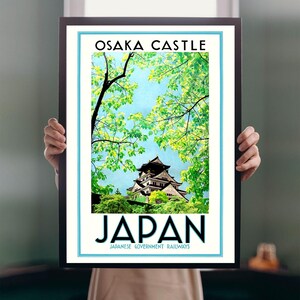 Vintage Osaka Castle Travel Poster: 1930s Japanese Railway Art Print