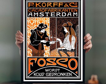 F. Korff & Co. Amsterdam 1898 POSTERPRINT A5-A1 Vintage chocolade koud drankje advertentie Nederlandse muurkunst decor