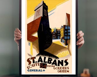 St Albans 1929 reizen POSTER PRINT A5-A1 E. McKnight Kauffer Vintage Britse illustratie Wall Art Nouveau Decor