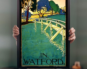 In Watford 1915 POSTERPRINT A5-A1 E. McKnight Kauffer Vintage Britse illustratie Wall Art Nouveau Decor