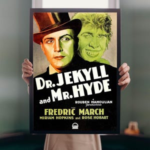 Doktor Jekyll i pan Hyde 1931 Plakat filmowy DRUK A1 Lata 30. Kult Sci-Fi Horror Sztuka ścienna w stylu vintage Wystrój retro