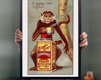 Schnull & Krag Coffee 1889 POSTER PRINT A5-A1 Vintage American Indiana Advert Wall Art Monkey Retro Cafe Bar Decor