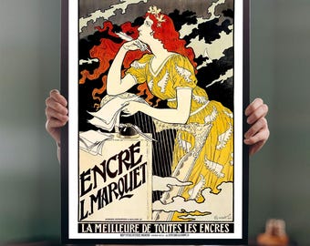 Encre L. Marquet art-nouveauposter: Franse peninktillustratie