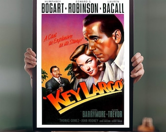 Póster de película Key Largo 1948, impresión en tamaño A5-A1, decoración de pared, película policial clásica de Humphrey Bogart de los años 40