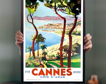 Cannes France Travel Poster: Vintage French Riviera Art Deco Print