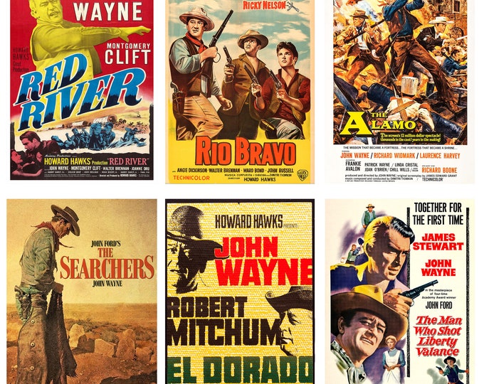 John Wayne Films Collection POSTER PRINTS Fridge Magnet Gift Set A5-A3 Cowboy Movie Wall Art Vintage American Western Cinema Decor