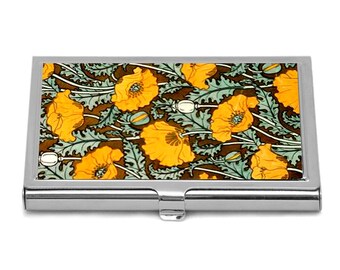 Poppies Business Card Holder Art Nouveau Flowers Credit Card Case For Her