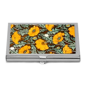 Poppies Business Card Holder Art Nouveau Flowers Credit Card Case For Her