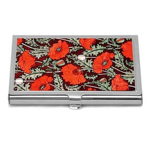Red Poppies Business Card Holder Art Nouveau Flowers Credit Card Case