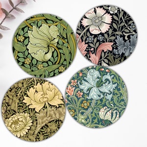 Conjunto de bases para copos Art Nouveau - William Morris Floral Art, bases para copos vintage redondas ou quadradas, bases para copos de cerâmica ou papelão laminado, ideia para presente