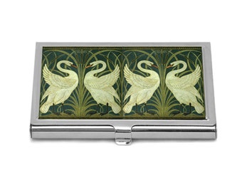 Porte-cartes de visite cygnes blancs porte-cartes de crédit cygnes art nouveau porte-cartes de visite imprimé vintage porte-cartes de visite oiseaux floraux