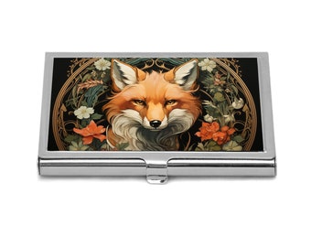 Fox Business Card Case Fox And Flowers Business Card Holder Art Nouveau Fox Credit Card Holder Gift Idea For Her