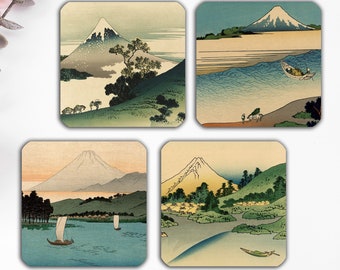 Onderzetters Set Japanse kunstafdrukken Onderzetters Kurk Dranken Onderzetters Vintage Japanse Kranen Onderzetters Warme dranken Houten Onderzetters Inwijdingsfeest Cadeau