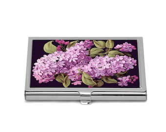 Business Card Holder Lilac Flowers Credit Card Holder Floral Business Card Case For Her