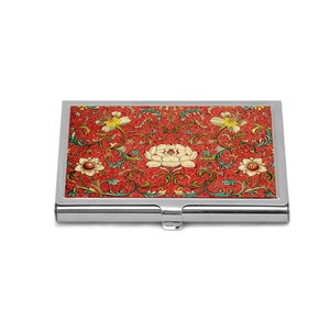 Floral Business Card Holder Art Nouveau Flowers Credit Card Holder Chinese Ornament Business Card Case  White Flower Red Card Holder For Her