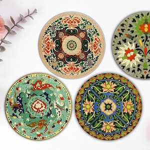 Set van 4 Chinese ornamentonderzetters - keramische onderzetters met vintage patroon - dikke kartonnen onderzetters voor drankjes - antiek ontwerp door Owen Jones
