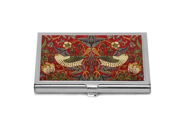 Strawberry Thief Red Business Card Holder Art Nouveau Credit Card Holder William Morris Business Card Case Floral Birds Business Card Holder