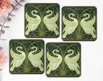 Sous-bocks oiseaux sous-bocks cygnes blancs sous-bocks verts sous-bocks Art nouveau sous-bocks en céramique fleurs et oiseaux vintage, idée cadeau pour elle