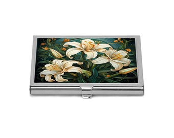 White Lilies Business Card Holder White Flower Card Holder Art Nouveau Floral Business Card Case Gift Idea For Her