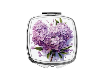 Idée cadeau miroir compact fleur lilas de poche miroir cosmétique floral Art nouveau pour elle