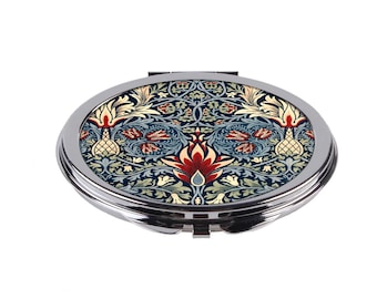 Miroir compact Art nouveau William Morris miroir fleurs sauvages impression miroir de poche miroir cosmétique ornement floral miroir de maquillage cadeau pour elle