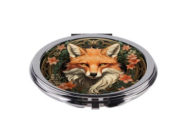 Fuchs Taschenspiegel Jugendstil Taschenspiegel Fuchs runder Kosmetikspiegel Fuchs und Blumen Schminkspiegel Geschenkidee für Sie