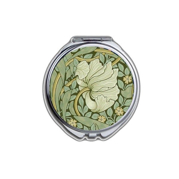 Miroir compact Art Nouveau William Morris miroir imprimé mouron miroir de poche miroir cosmétique fleurs ornement miroir de maquillage cadeau pour elle