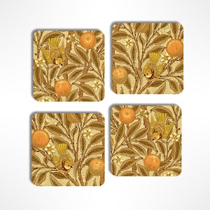 Orangenbaum Vogel Untersetzer, Vintage Jugendstil Untersetzer, niedliches botanisches Design, quadratische Keramik- oder laminierte Untersetzer, Wohnkultur Geschenk