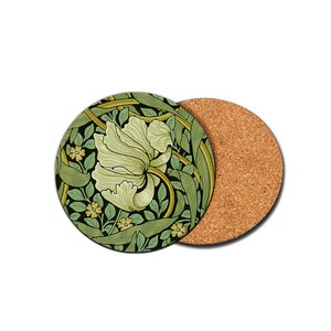 Conjunto de bases para copos Pimpernel, bases para copos vintage William Morris Art, bases para copos de cerâmica Art Nouveau, presente estilo floral para ela