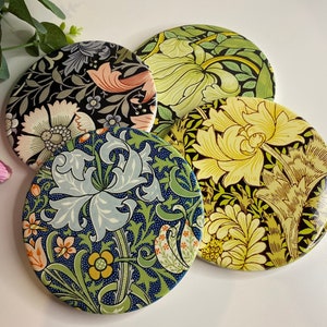 William Morris Coasters Set, Art Nouveau Floral Coasters, Square or Round Coasters, Ceramic Coasters, Hot Drink Gift, Vintage Flowers Decor