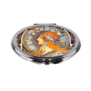 Zodiac Compact Mirror, Alphonse Mucha Art Pocket Mirror, Vintage Astrology Gift for Her, Elegant Makeup Mirror, Purse Beauty Accessory
