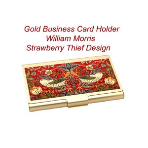 Rode aardbeidief gouden visitekaartjehouder, William Morris bloemenkaartetui, elegante slanke portemonnee, vintage vogel organizer cadeau
