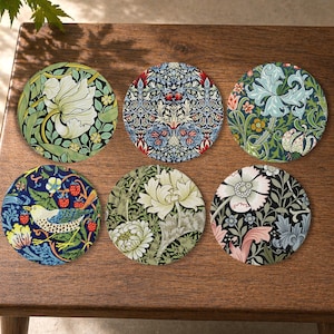 William Morris Onderzetters Set van 6 keramische kurk vierkante ronde onderzetters art nouveau bloemenornament woondecoratie vintage stijl cadeau voor haar