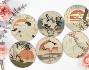 Japanese Art Ceramic Coaster Set Of 6 Hot Cold Drinks Cork Coasters Housewarming Gift Idea