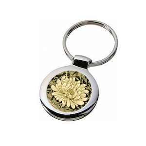 Chrysanthemum Keychain William Morris Art Print Key Ring Art Nouveau Ornament Metal Fob For Her