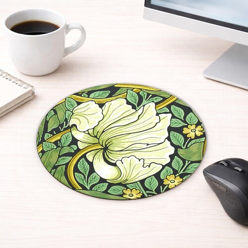 Tapis de souris mouron, tapis de souris Art nouveau vintage, accessoire de bureau design fleur blanche William Morris, cadeau pour elle