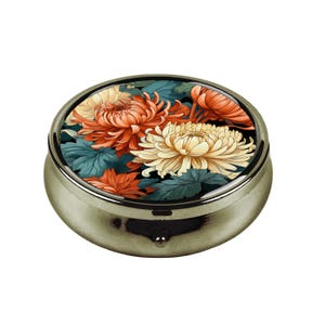 Autumn Garden Pill Box, Vintage Chrysanthemum Pill Organizer, Elegant Floral Medicine Case, Compact Travel Pill Holder, Nature Inspired Gift