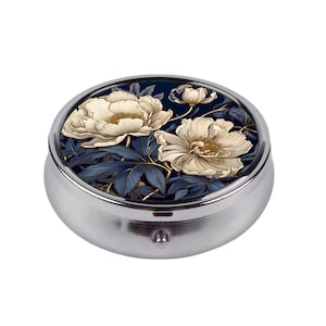 Elegant Peony Pill Box Organizer, William Morris Style Medicine Case, Vintage Floral Travel Pill Holder, Romantic Gift for Her or Mom