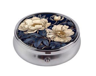Eleganter Pfingstrosen-Pillenbox-Organizer, William Morris Style Medizinetui, Vintage Floral Reisepillenhalter, Romantisches Geschenk für Sie oder Mama