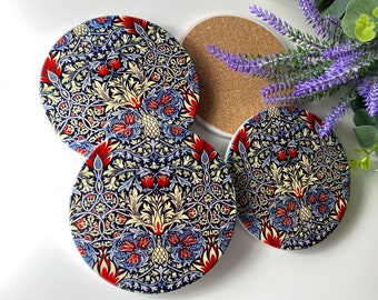 vintage William Morris sous-bocks art liège sous-verres Art nouveau fleurs sauvages en céramique