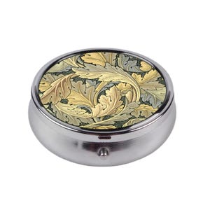 William Morris Pill Box, Vintage Floral Ornament Design, Compact Pocket Medicine Organizer, Elegant Jewelry Case, Gift Accessory for Her