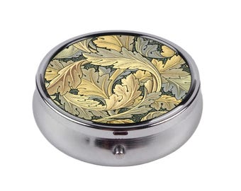 William Morris Pill Box, Vintage Floral Ornament Design, Compact Pocket Medicine Organizer, Elegant Jewelry Case, Gift Accessory for Her