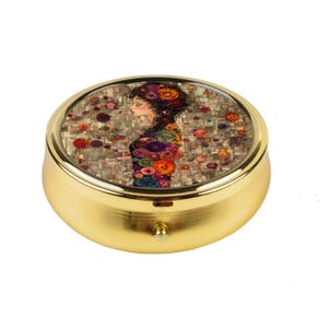 Portapillole Art Nouveau in stile Gustav Klimt, portagioie compatto con motivo floreale, elegante regalo per la sua borsa o per il viaggio.