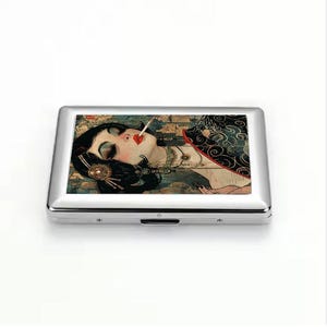 Art Deco Smoking Woman Cigarette Case - Asian-Inspired Elegant Accessory, Vintage Style Smoker Gift, Unique Gift for Her