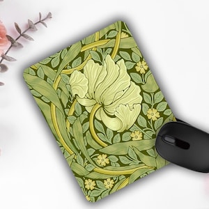 Pimpernel Mousepad, Vintage Jugendstil Maus Pad, William Morris weiße Blumen Design, niedliches Schreibtisch Accessoire, Geschenk für Sie